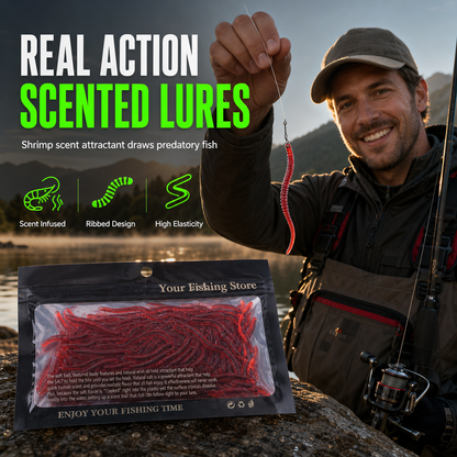 📢📢50% OFF !! ⏰Simulation Earthworm Soft Fishing Lures Shrimp Scented Artificial Worm Baits for Freshwater and Saltwater