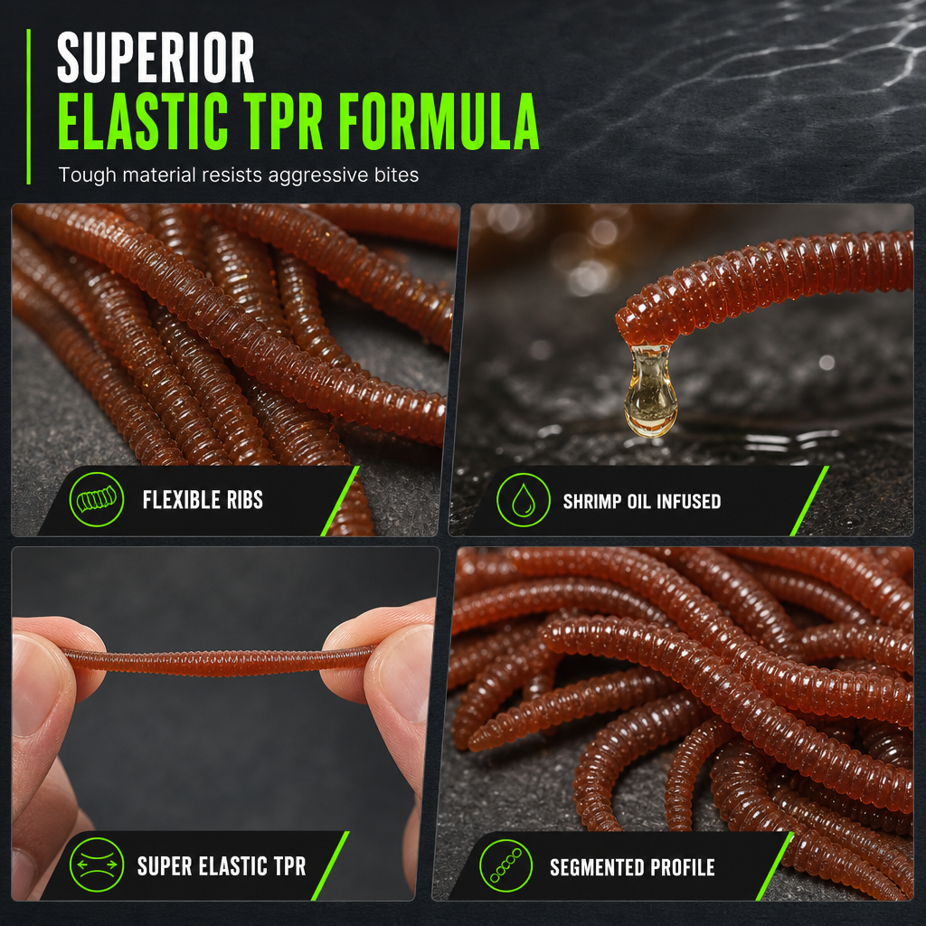 📢📢50% OFF !! ⏰Simulation Earthworm Soft Fishing Lures Shrimp Scented Artificial Worm Baits for Freshwater and Saltwater