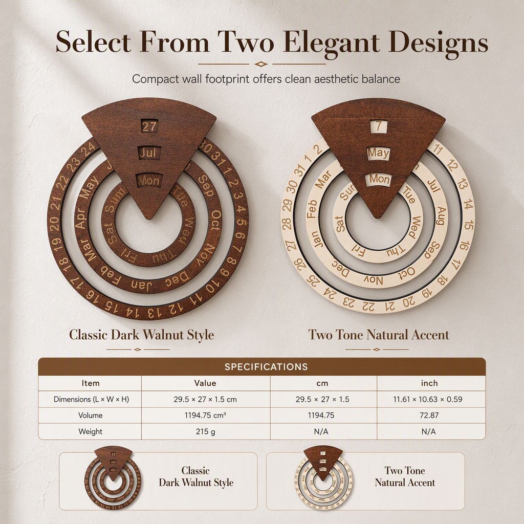 🗓️ Wooden Rotating Perpetual Calendar – A Unique Interactive Decor Piece For Your Home & Office✨