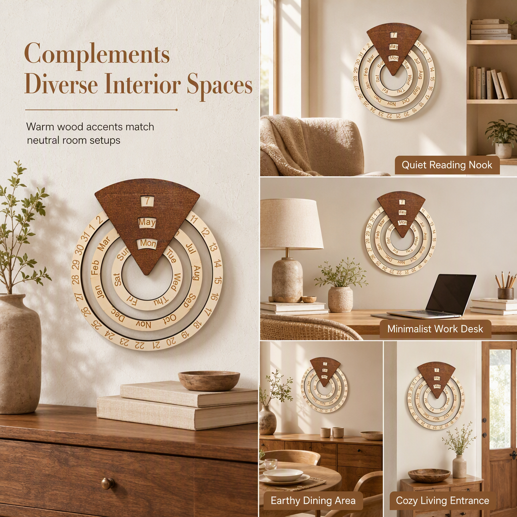 🗓️ Wooden Rotating Perpetual Calendar – A Unique Interactive Decor Piece For Your Home & Office✨