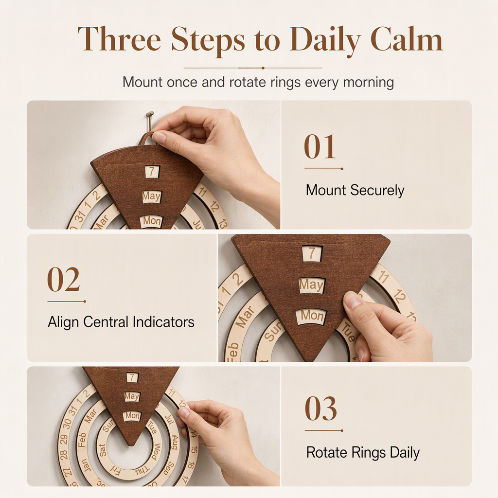 🗓️ Wooden Rotating Perpetual Calendar – A Unique Interactive Decor Piece For Your Home & Office✨
